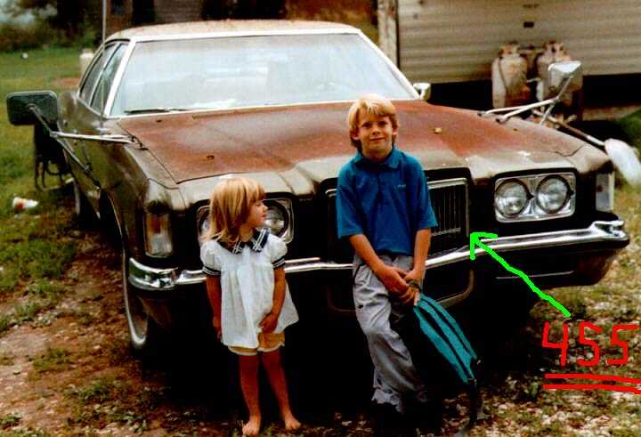 Kids in front of my brother's 1972 Pontiac (455cid, turbo 400)