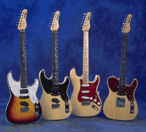 four strat-style guitars