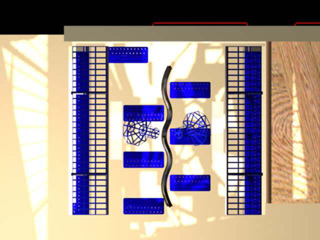 Top view of the layout depicting the 15 seats, located next to the door