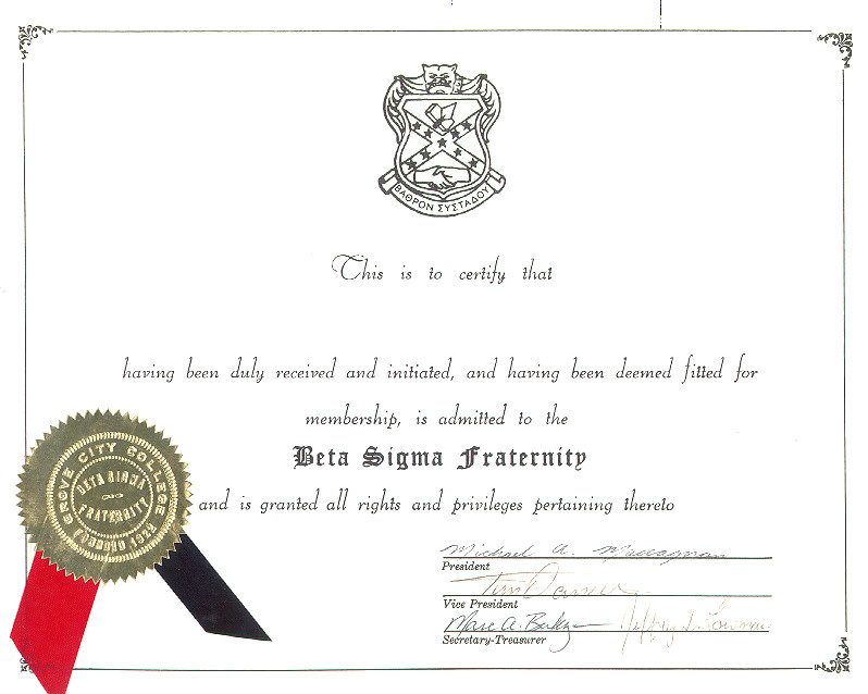 Beta Sigma member certificate...Your name here!!