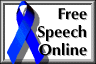 blue ribbon graphic in support of free speech links to the site