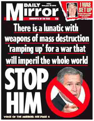 London Daily Mirror Front Cover December 2002