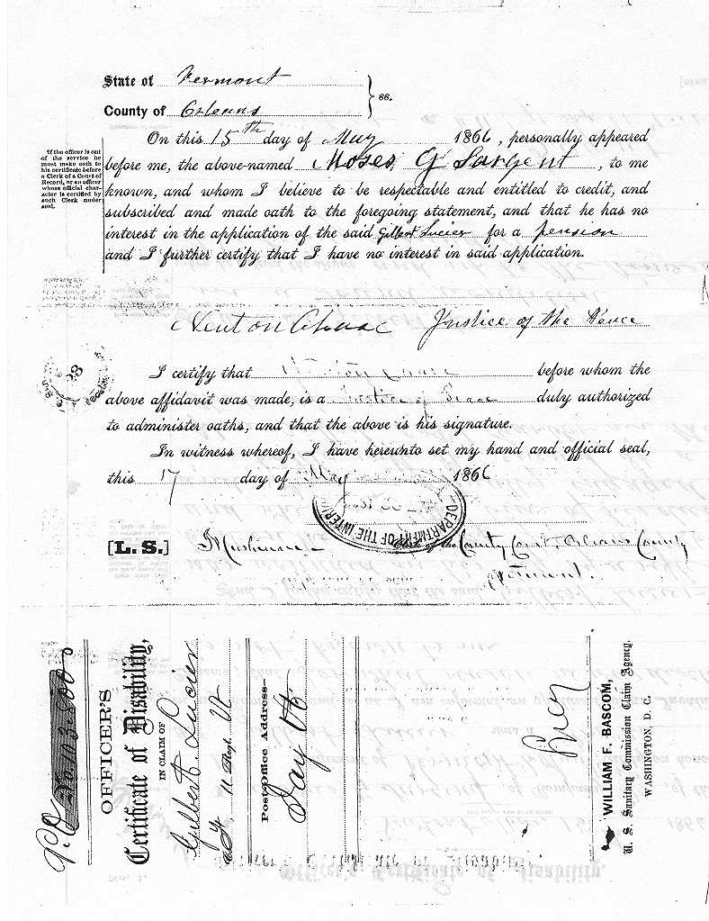 Officer's Certificate of Disability (2nd Lt. Moses G. Sargent), Page 2 of 2.