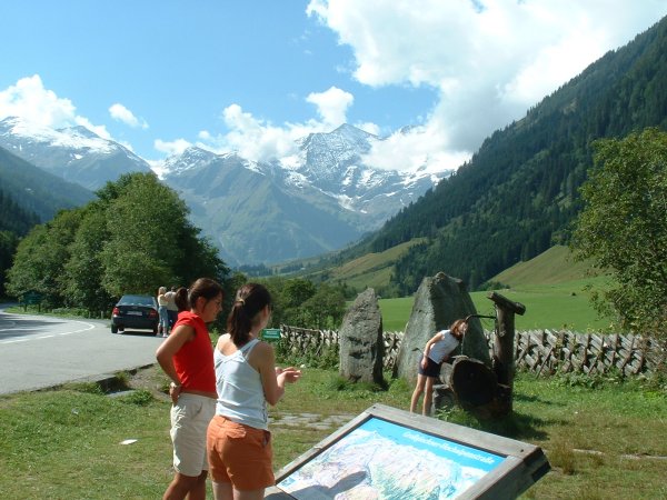 Mandy checks the route up to Grossglockner and Lauren has a drink