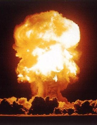 An atomic blast like this one completely levels an area the size of downtown Birmingham and seriously damages an area something like the area which lies between Fultondale and Homewood on the north and south and between Bessemer and Trussville on the west and east.