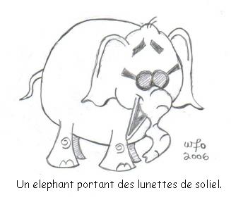 Translation: An elephant wearing sunglasses.