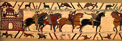 Bayeux Tapestry, panel 9: Guy leads Harold to William, Duke of the Normans