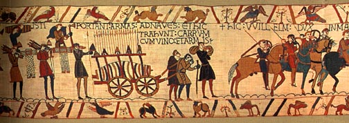 Bayeux Tapestry, panel 25: The men are carrying arms to the ships