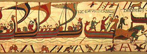 Bayeux Tapestry, panel 28: The horses exit the boats