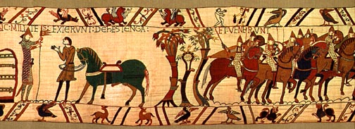 Bayeux Tapestry, panel 34: The duke wears full armor and the army moves out
