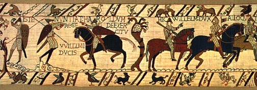 Bayeux Tapestry, panel 37: English scout informs Harold of the enemy's approach