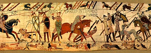 Bayeux Tapestry, panel 47: Harold is in mortal danger