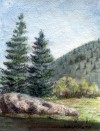 North Fork of the Salmon River, N. Dansie  1997, watercolor, image 5x7, private collection