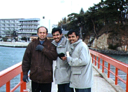 Gurucharan, Sachin and Moorthy facing the wind at Matsushima