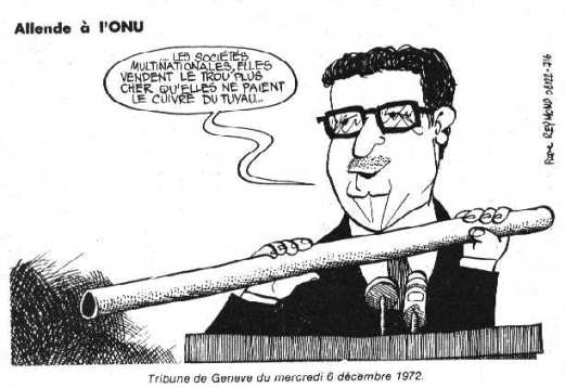 Una caricatura sobre Allende en un diario suizo.